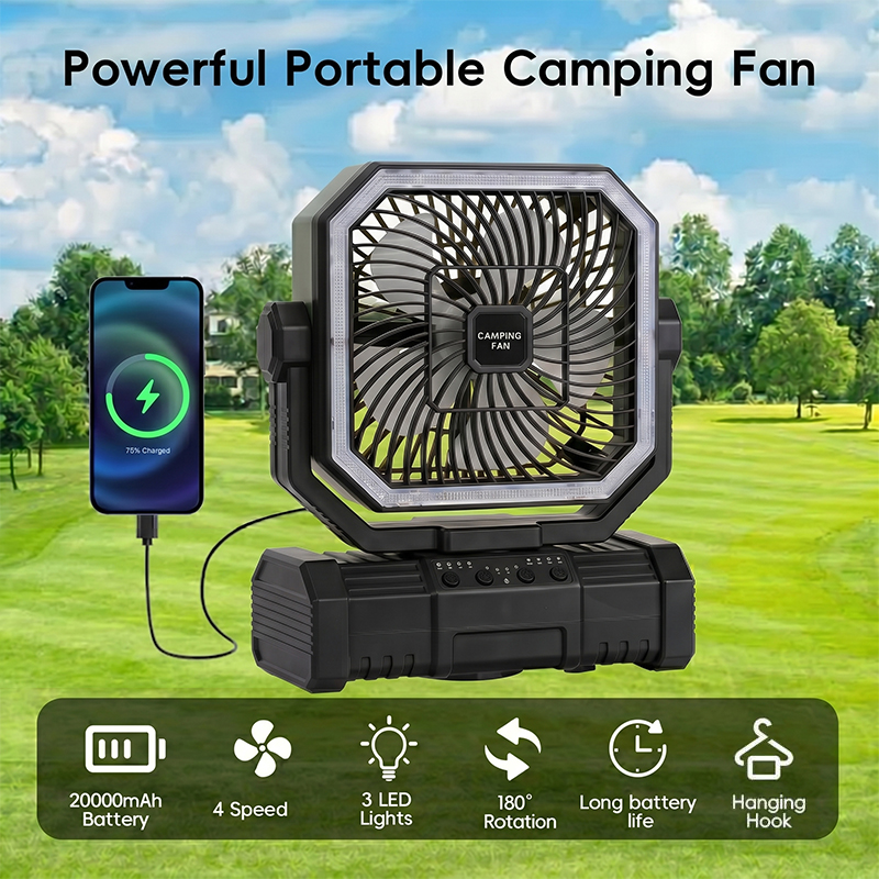 Outdoor Camping Misting Fan - Kipas Langit-langit Berkemah 20000mAh, Kipas Portabel