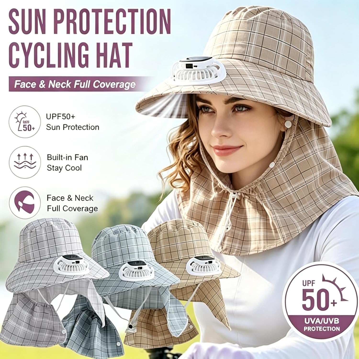Outdoor Camping Fans - 1PC Topi Kipas Pelindung Leher Tenaga