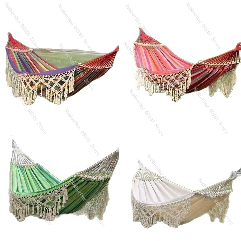 Outdoor Camping Hammock - Hammock Kanvas Ganda dengan Rumbai, Ayunan