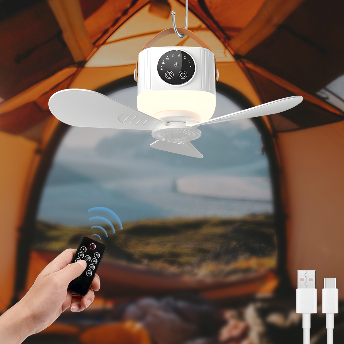 Outdoor Camping Misting Fan - Lampu LED dengan Kipas Angin Portabel,
